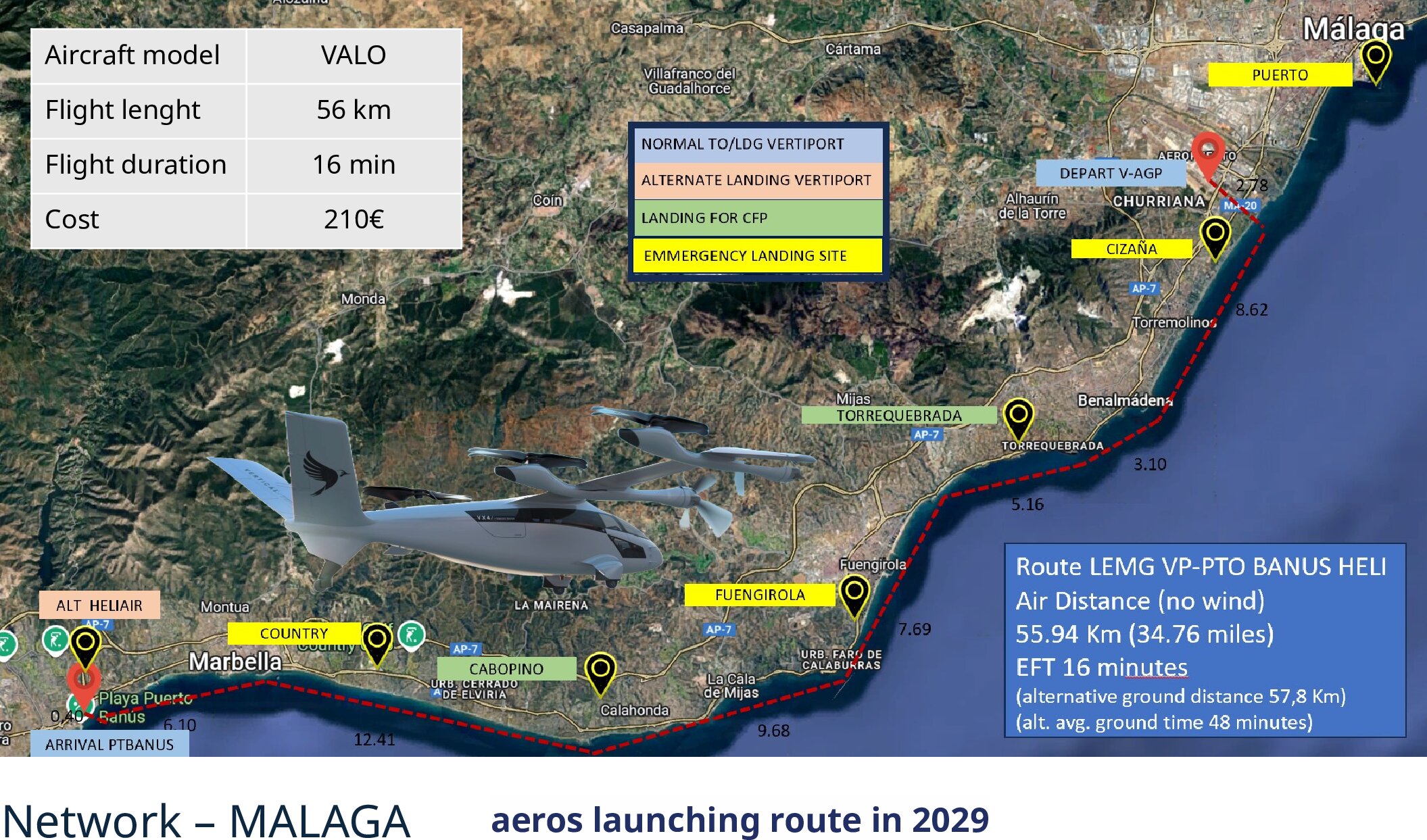 Málaga – Marbella route: map and details (Vertical VALO, 56 km, 16 min, 210€)